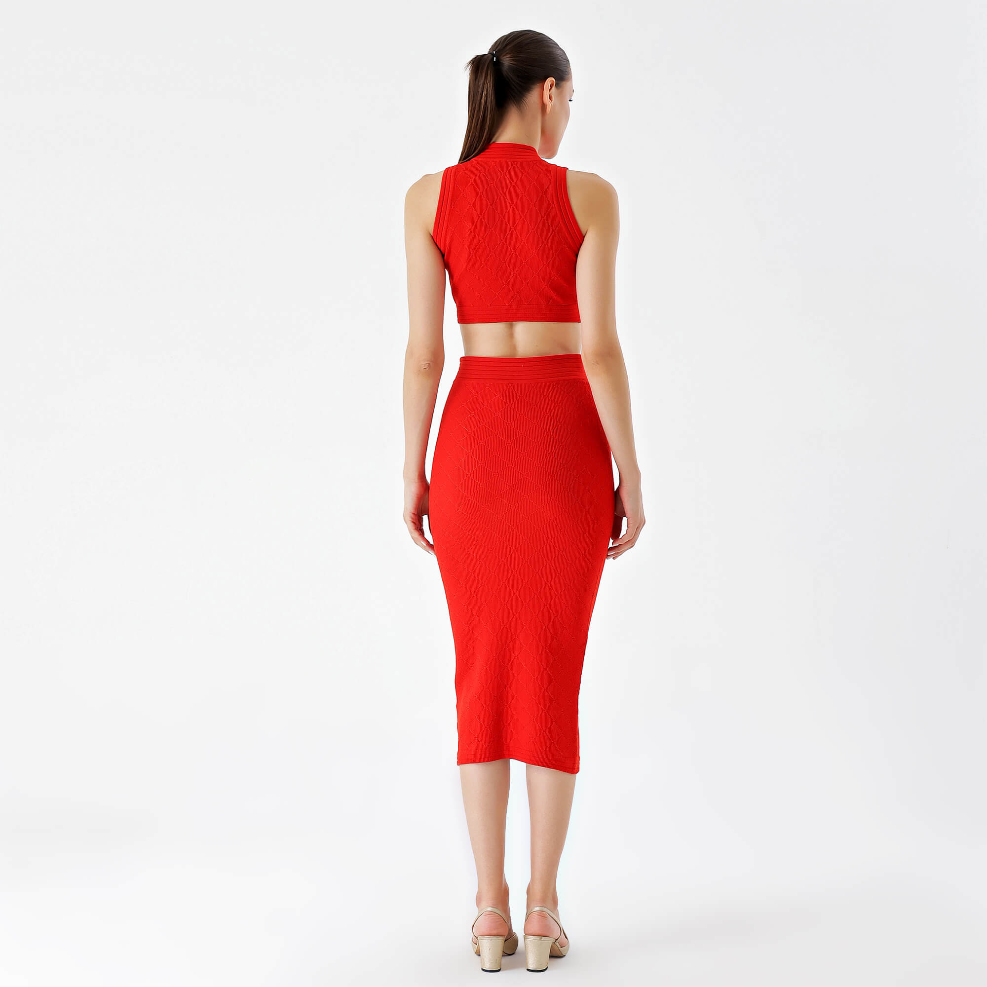 Balmain - Red Knitted Blousses&Skirt